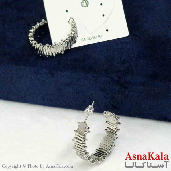 گوشواره استیل مینیمال زنانه مدل خطی نقره ای کد GSH151123W