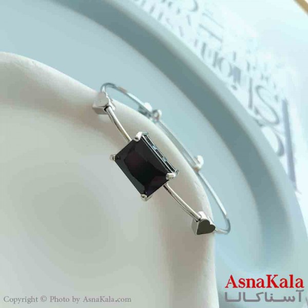 بنگل مینیمال دخترانه استیل 316 مدل نگین مشکی کد DSB18847W