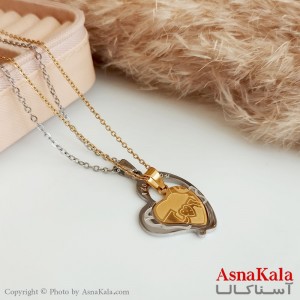 گردنبند دوتیکه ست دونفره دخترانه و پسرانه دوقلب داخل یکدیگر طلایی نقره ای کد GNB16621W