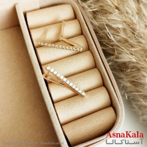 گوشواره ژوپینگ زنانه مدل V نگیندار طلایی  کد GSH15388W
