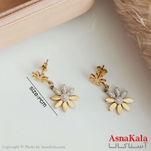 گوشواره آویز زنانه استیل مدل گل طلایی نگیندار کد GSH15453W