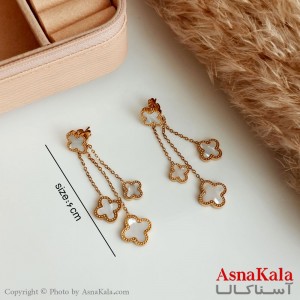 گوشواره آویز زنانه استیل مدل شبدر طلایی نگیندار کد GSH15458W