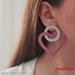 گوشواره مجلسی جواهری قلب نگین دار استیل کد GSH15465W