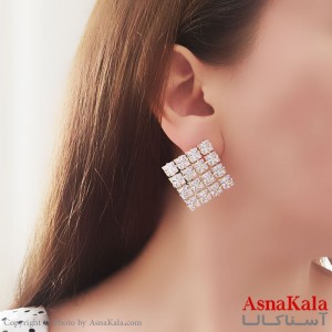 گوشواره  مجلسی لوز  جواهری نگین دار طلایی  استیل کد GSH15485W