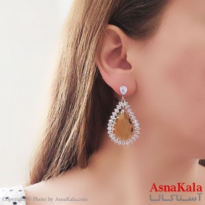 گوشواره آویز مجلسی  جواهری  اشکی نگین دار استیل کد GSH15487W