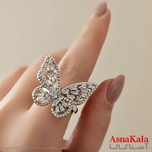 انگشتر زنانه استیل مدل پروانه نقره ای کد ANG19423W