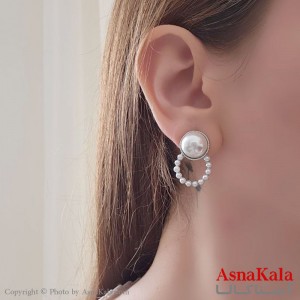 گوشواره آویز مجلسی جواهری مدل مرواریدی نگین دار استیل نقره ای کد GSH15509W