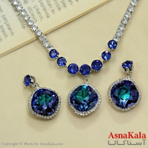سرویس جواهری زنانه طرح مجلسی مدل دایره جدید نگین  آبی کد NIM14508W