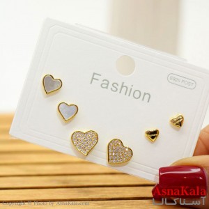 گوشواره زنانه استیل 316 پک 3 جفتی مدل قلبی میخ نقره کد GSH15569W
