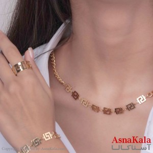 سرویس زنانه استیل 316 شامل گردنبند و گوشواره و دستبند و انگشتر مدل ورساچه جدید کد NIM14536W