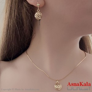 نیم ست زنانه ژوپینگ مدل گوی حصیری شامل گوشواره و گردنبند طرح طلا کد NIM14547W