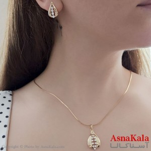 نیم ست زنانه ژوپینگ مدل قلب خطی شامل گوشواره و گردنبند طرح طلا کد NIM14549W
