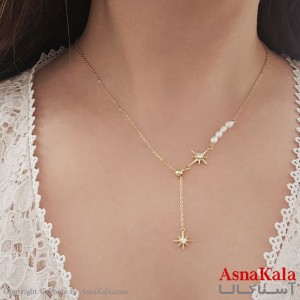 گردنبند کره ای زنانه استیل 316 مدل ستاره دنباله دار مرواریدی طلایی کد GNB16793W