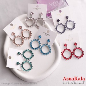 گوشواره آویز زنانه مدل حلقه نگین استیل 316 کد GSH15594W