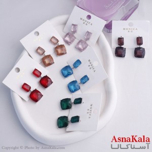 گوشواره آویز زنانه مدل مربع نگینی استیل 316 کد GSH15598W