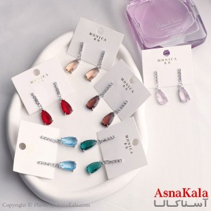 گوشواره آویز زنانه مدل قطره نگین خطی استیل 316 کد GSH15605W
