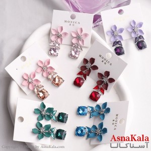 گوشواره آویز زنانه مدل گل نگینی استیل 316 کد GSH15609W