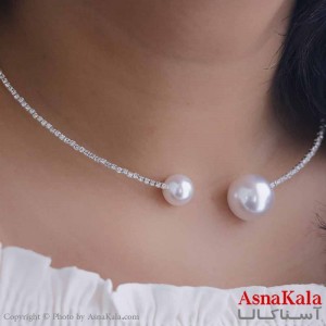 سرویس زنانه استیل 316 شامل گردنبند و دستبند و گوشواره طرح مروارید نگینی کد NIM14563W