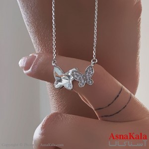 گردنبند زنانه سواروسکی مدل پروانه سفید با کارت گارانتی و جعبه سواروفسکی کد GNB16865W