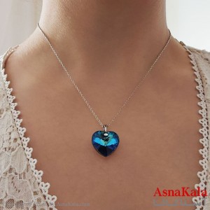 گردنبند زنانه سواروسکی مدل قلب آبی با کارت گارانتی و جعبه سواروفسکی کد GNB16880W