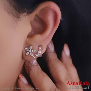 گوشواره دخترانه ایرکاف مدل گل نگینی استیل 316 کد GSH15643W