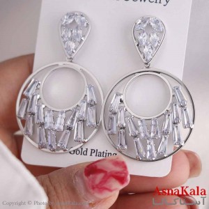 گوشواره آویزی دخترانه مینیمال مدل حلقه جواهری استیل 316 کد GSH15665W