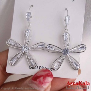 گوشواره آویزی دخترانه مینیمال مدل گل نقره ای استیل 316 کد GSH15669W