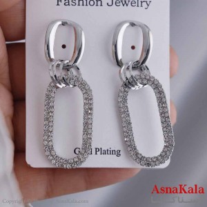 گوشواره آویزی دخترانه مینیمال مدل بیضی درخشان استیل 316 کد GSH15683W