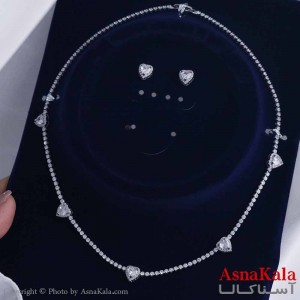 نیم ست زنانه شامل گردنبند و گوشواره  استیل 316 مدل قلب نگین سفید کد NIM14568W