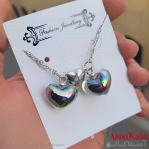 گردنبند ست دونفره دوتیکه قلب نقره ای کد GNB16926W