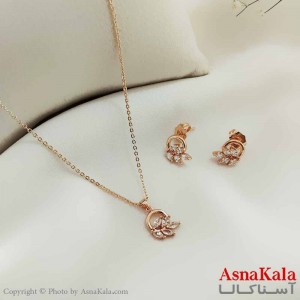 نیم ست زنانه ژوپینگ مدل برگ شامل گوشواره و گردنبند کد NIM14628W