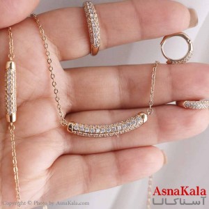 نیم ست زنانه ژوپینگ مدل فول نگین شامل گوشواره و گردنبند و دستبند و انگشتر  کد NIM14638W