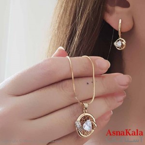 نیم ست زنانه ژوپینگ مدل دایره طرحدار شامل گوشواره و گردنبند کد NIM14651W