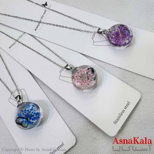 گردنبند استیل دخترانه مدل رزین گل  کد GNB161197W