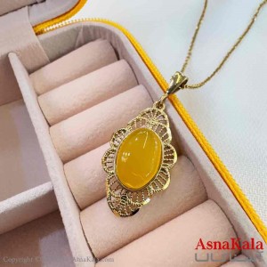 گردنبند زنانه طلاروس مدل سنگ شرف الشمس طرحدار کد GNB161249W
