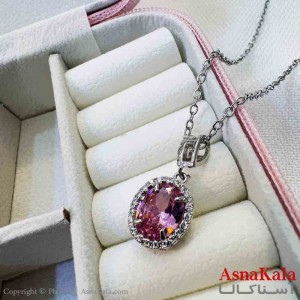 گردنبند دخترانه پینترستی استیل مدل نگین صورتی کد GNB161425W