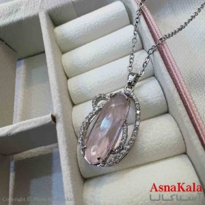 گردنبند دخترانه پینترستی استیل مدل نگین صورتی کد GNB161434W