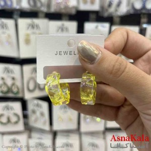 گوشواره استیل  فانتزی دخترانه مدل گرد شیشه ای زرد کد GSH151335W
