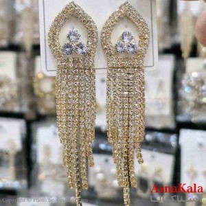 گوشواره استیل شیک دخترانه مدل آویز نگین طلایی کد GSH151343W