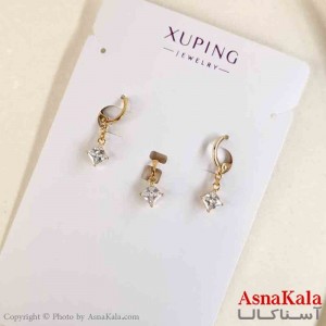 نیم ست زنانه ژوپینگ مدل نگینی شامل گوشواره و گردنبند کد NIM14781W