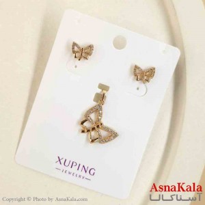 نیم ست زنانه ژوپینگ مدل پروانه  شامل گوشواره و گردنبند کد NIM14807W