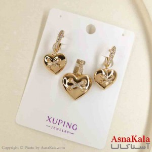 نیم ست زنانه ژوپینگ مدل قلب طلایی شامل گوشواره و گردنبند کد NIM14817W