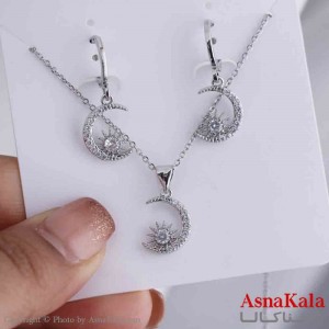 نیم ست زنانه شامل گردنبند و گوشواره استیل مدل ماه نگینی  کد NIM14855W
