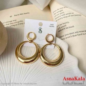 گوشواره  استیل مینیمال زنانه مدل دایره آینه ای طلایی  میخ نقره کد GSH151589W