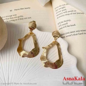 گوشواره  استیل مینیمال زنانه مدل اشک مدور طلایی میخ نقره با آبکاری کد GSH151593W
