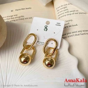 گوشواره استیل مینیمال زنانه مدل گوی طلایی میخ نقره با آبکاری درجه یک کد GSH151596W