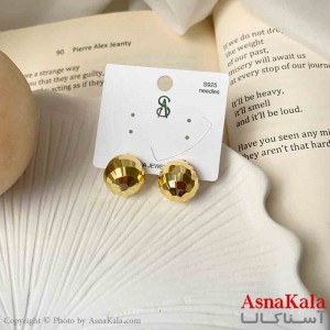 گوشواره  استیل مینیمال زنانه مدل گوی تراشدار طلایی میخ نقره با آبکاری درجه یک کد GSH151603W