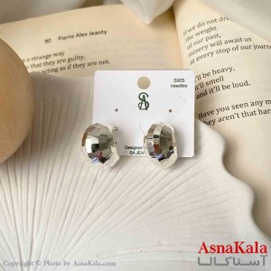 گوشواره  استیل مینیمال زنانه مدل منحنی تراشدار نقره ای میخ نقره با آبکاری کد GSH151605W