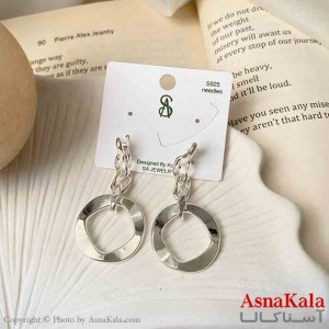 گوشواره استیل مینیمال زنانه مدل آویز دایره میخ نقره با آبکاری درجه یک کد GSH151617W