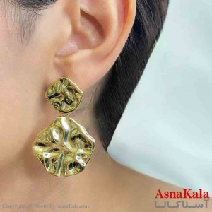 گوشواره دخترانه مینیمال طرح لوز منحنی فشن رنگ طلایی کد GSH151751W